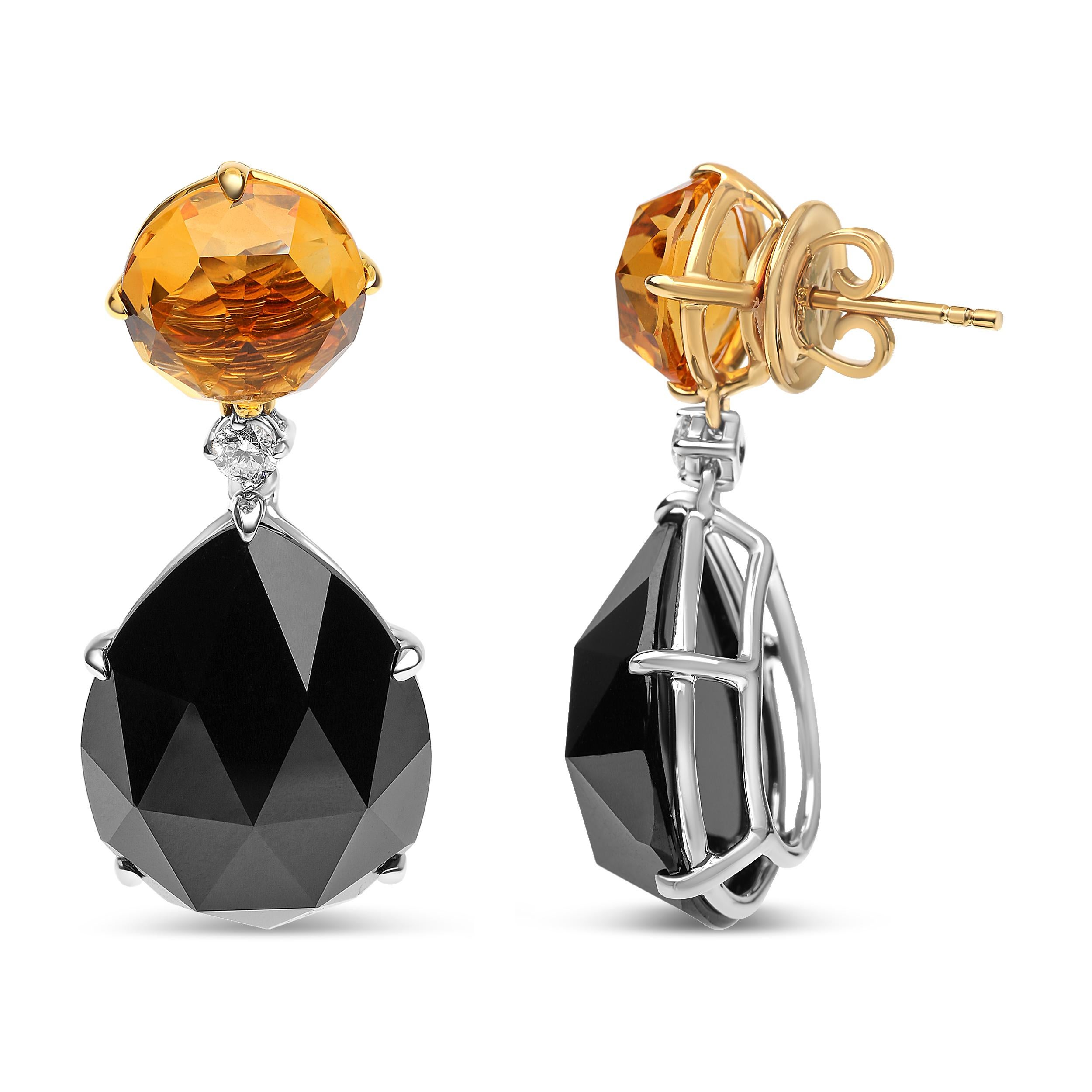 18 Karat zweifarbiges Gold 1/5 Karat Diamant mit gelbem Citrin und schwarzem Onyx Ohrring (Zeitgenössisch) im Angebot