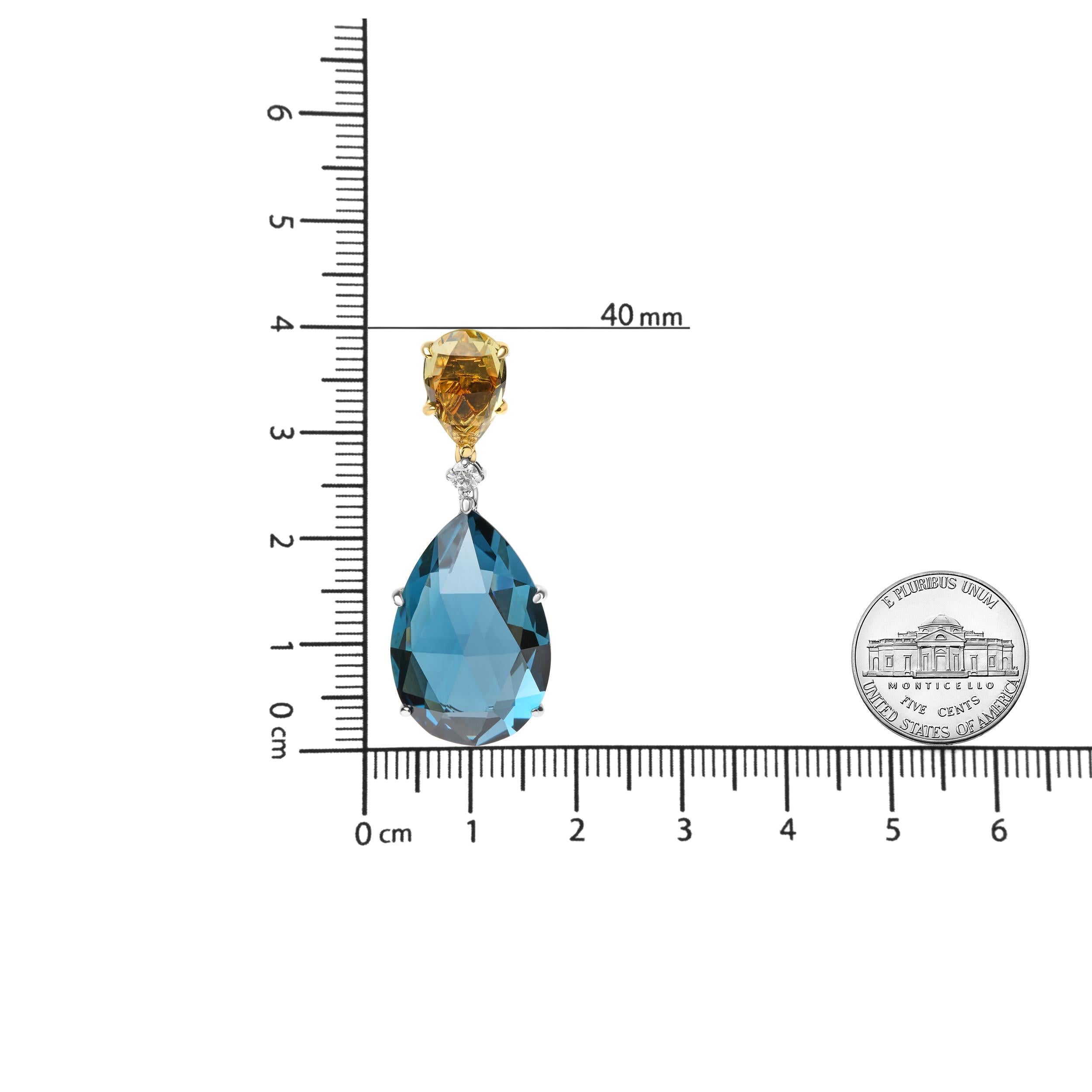 18 Karat zweifarbiges Gold 1/5 Karat Gesamtkaratgewicht Diamant mit Zitronenquarz & Blautopas Ohrring im Zustand „Neu“ im Angebot in New York, NY