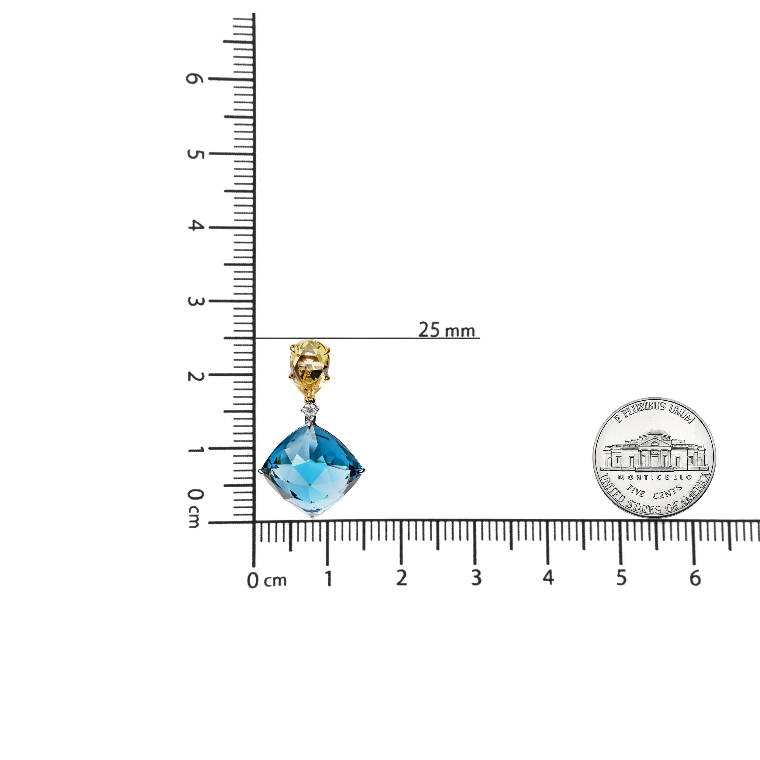 18K Two-Tone Gold 1/5 Cttw Diamond with Lemon Quartz & Blue Topaz Dangle Earring In New Condition For Sale In New York, NY