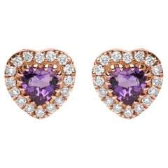 Clous d'oreilles en or bicolore 18 carats avec diamants de 1/6 carat et améthyste violette