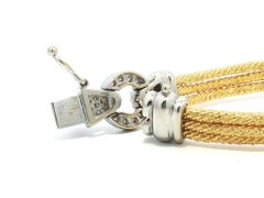 18k Two Tone Gold 1.10ctw Diamond & Textured Tubes Station Link Bracelet