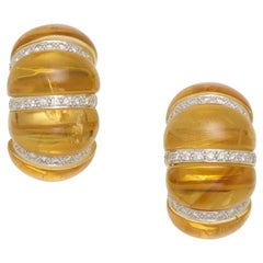 Clips d'oreilles en or bicolore 18 carats avec cabochon de diamant 1,15 carat et citrine