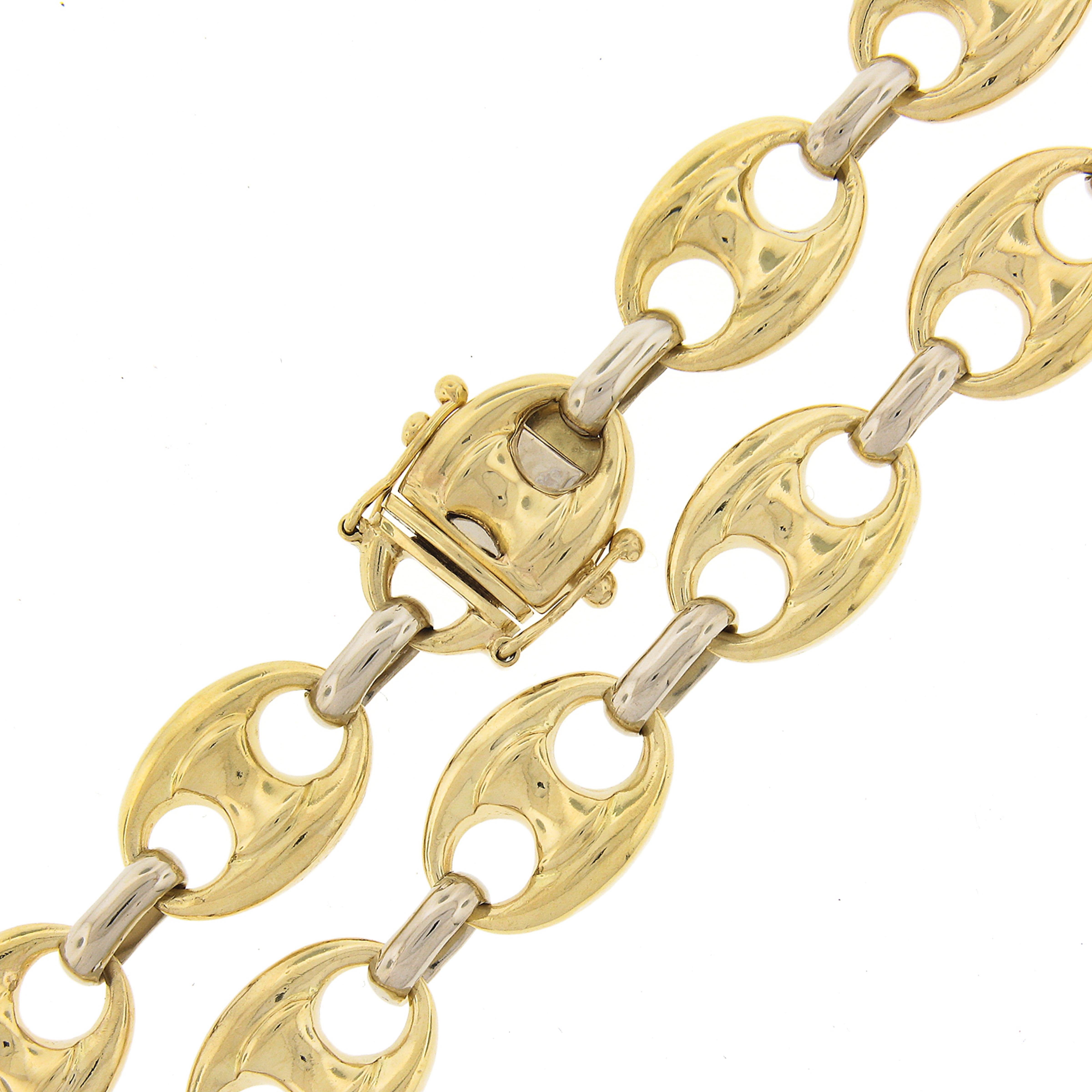 18 Karat zweifarbige Gold polierte Mariner Link Lange Statement-Halskette im Angebot 1