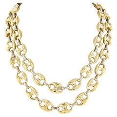 18K Two Tone Gold Polished Mariner Link Long Statement Chain Necklace