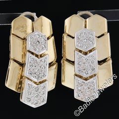 18k Two Tone Gold 1.25ctw Diamond Flexible Chevron Drop Dangle Earrings