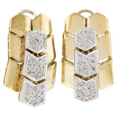 18k Two Tone Gold 1.25ctw Diamond Flexible Chevron Drop Dangle Earrings