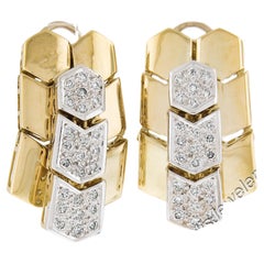18k Two Tone Gold 1.25ctw Diamond Flexible Chevron Drop Dangle Earrings