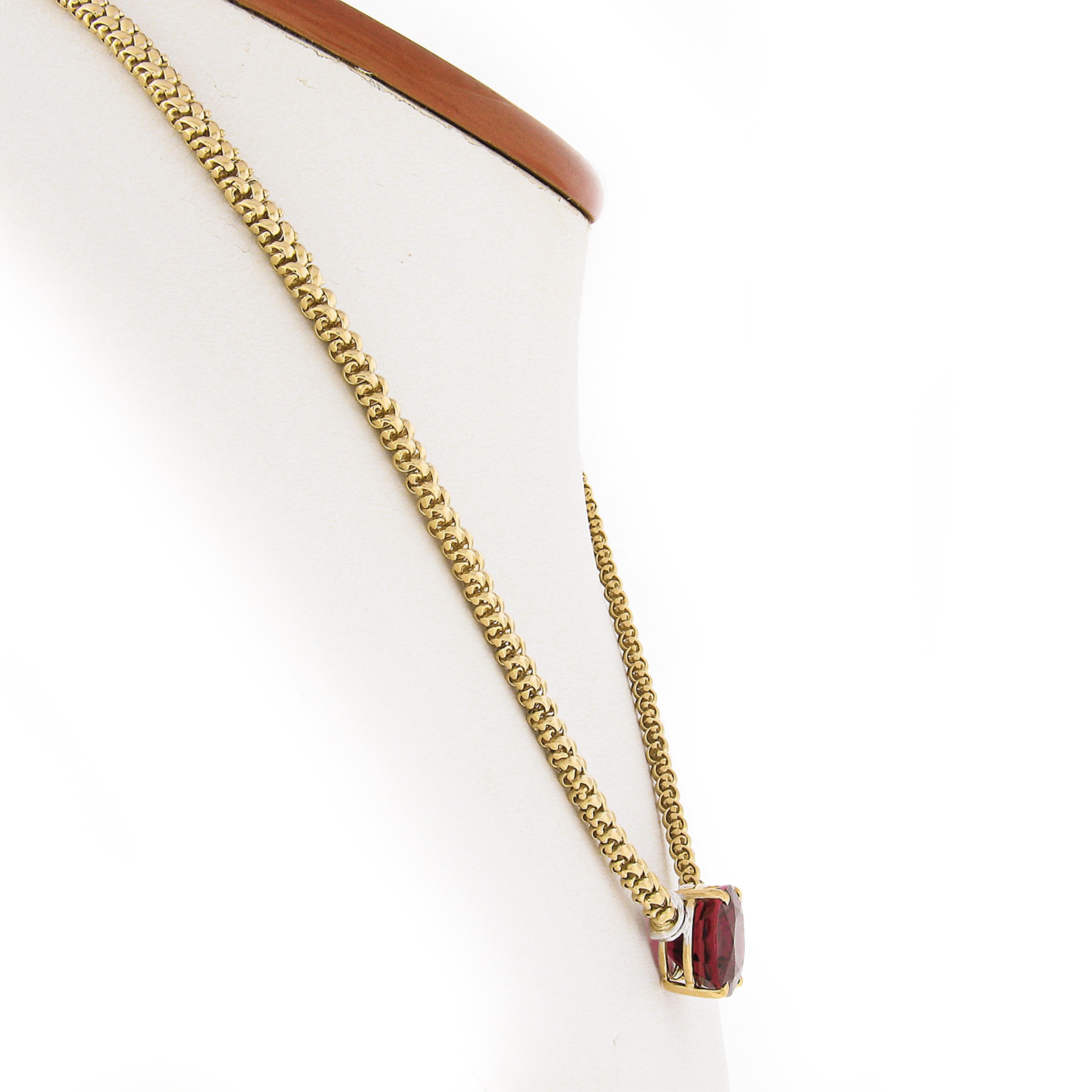 Oval Cut 18k Two Tone Gold 12.82 Carat GIA Large Oval Red Rubellite Tourmaline Necklace For Sale