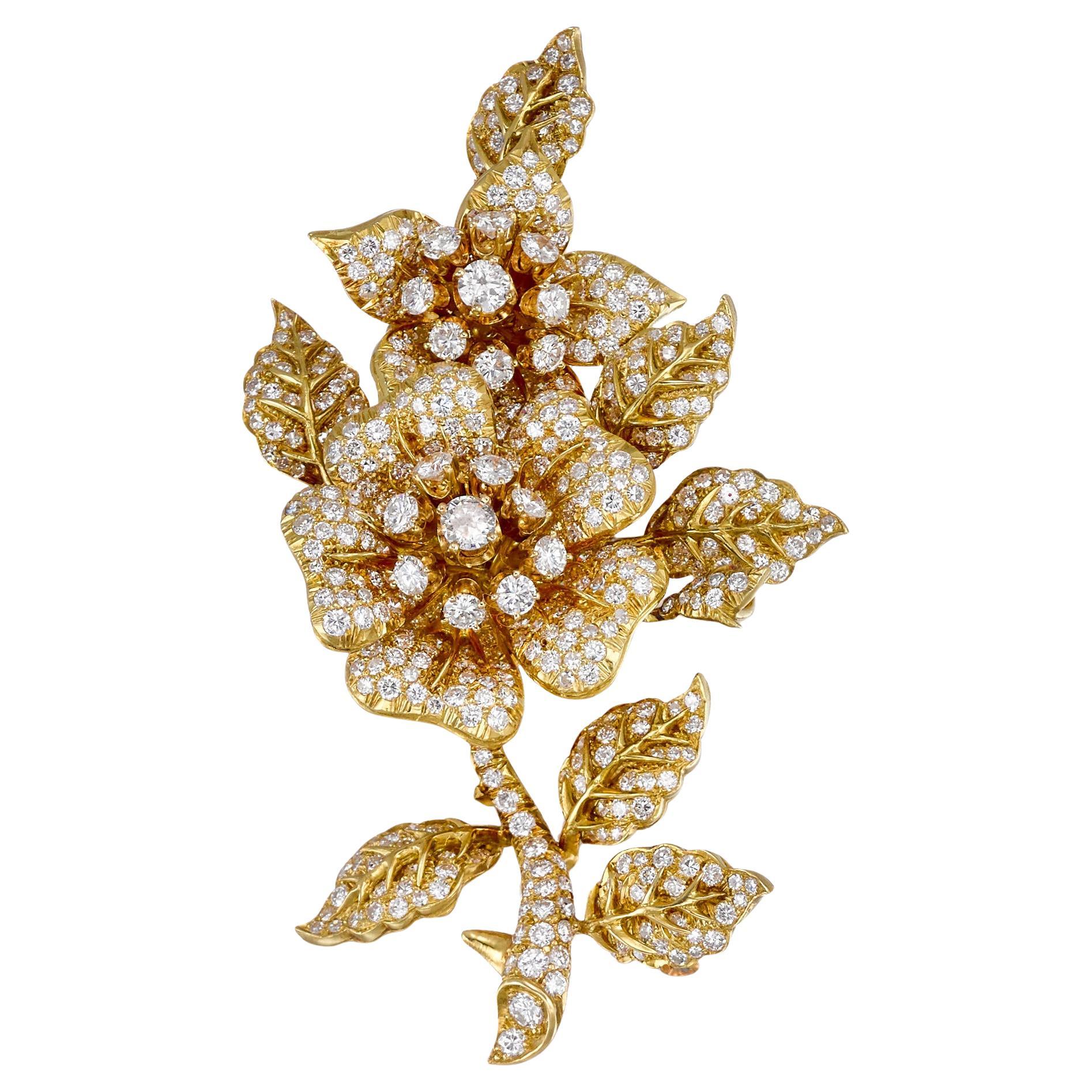 Broche Flor "En Tremblant" Oro Bicolor 18k 12,90 ct Diamantes