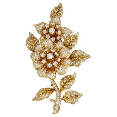 18k Two Tone Gold 12.90 ct Diamond "En Tremblant" Flower Brooch