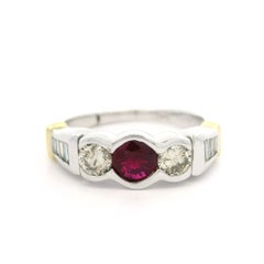 18k Two Tone Gold 1.32ctw Round Ruby w/ Baguette Diamond Band Ring