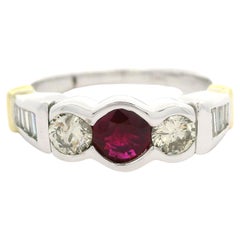 18k Two Tone Gold 1.32ctw Round Ruby w/ Baguette Diamond Band Ring