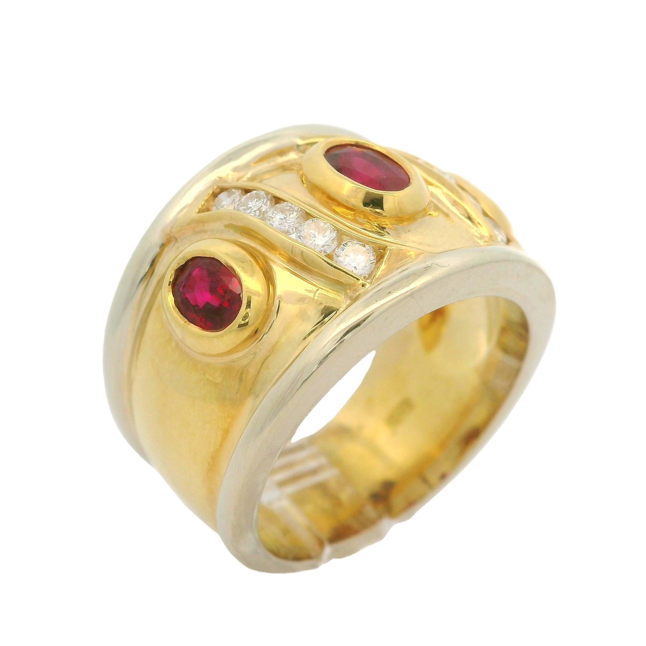 -- Stone(s) --
(10) Natural Genuine Diamonds - Round Brilliant Cut - Channel Set - F/G Color - VS1/VS2 Clarity - 0.30ctw (approx.)
(3) Natural Genuine Ruby - Oval Brilliant Cut - Bezel Set - Vivid Red Color - 1.30ctw (approx.)
Total Carat Weight: