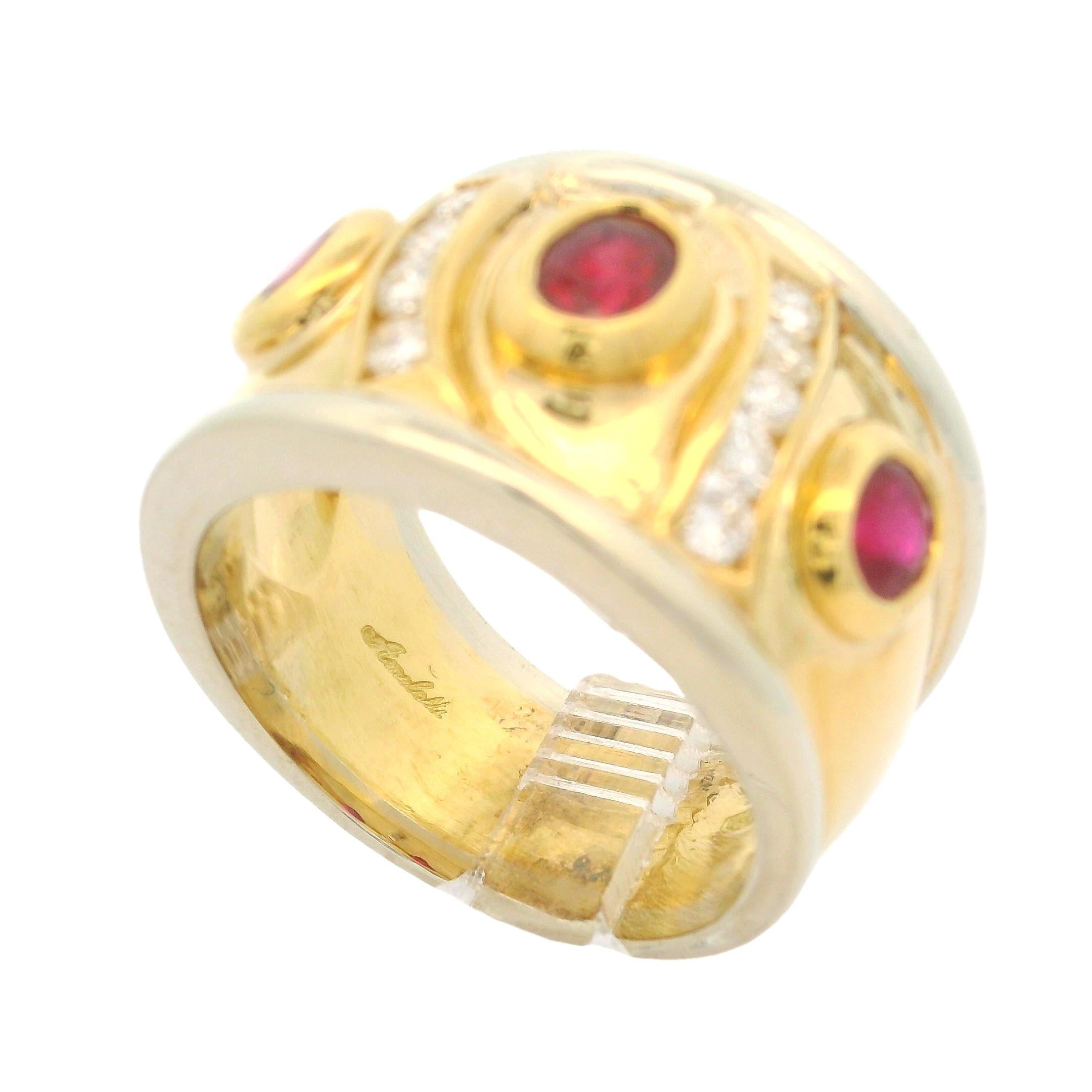 18k Two Tone Gold 1.60ctw Bezel Oval Ruby & Diamond 14.9mm Wide Band Ring In Excellent Condition For Sale In Montclair, NJ