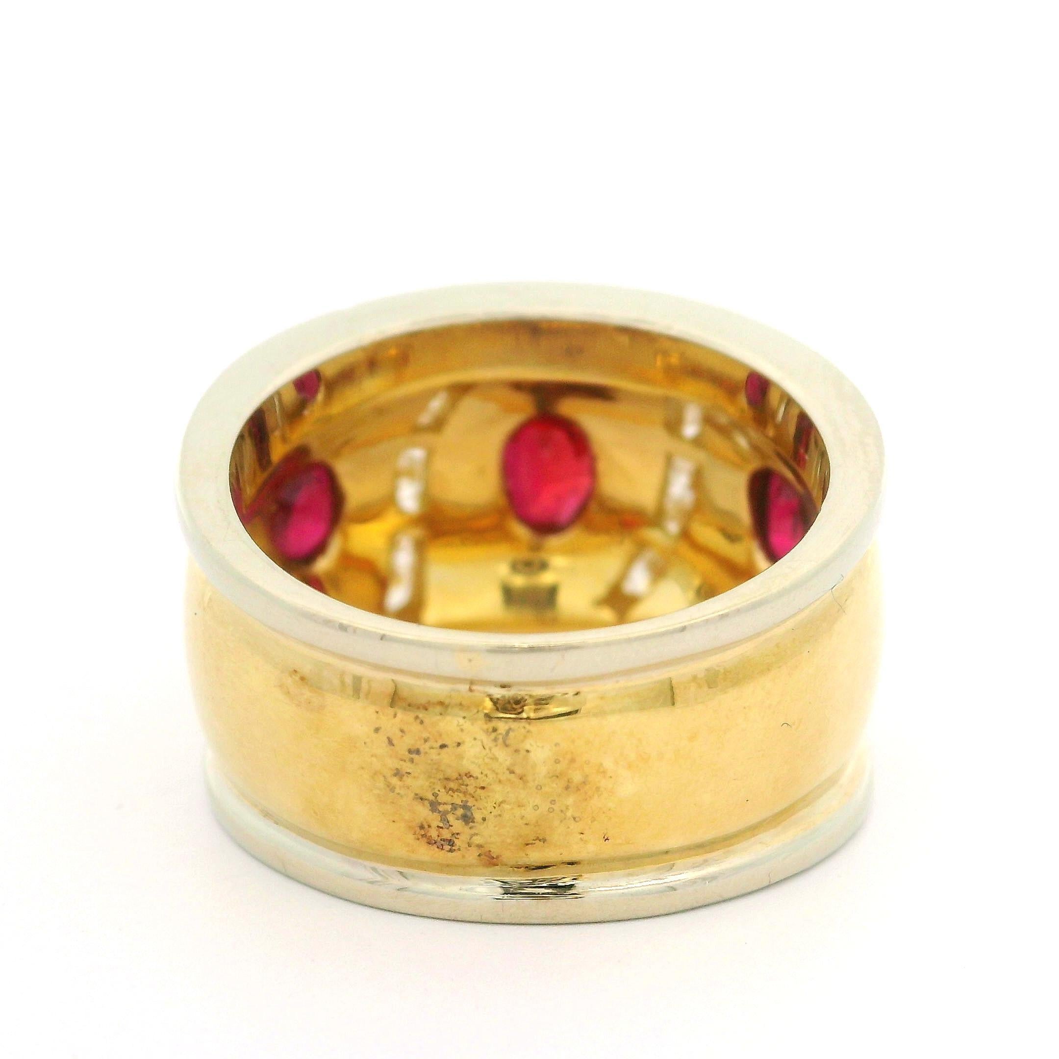 18k Two Tone Gold 1.60ctw Bezel Oval Ruby & Diamond 14.9mm Wide Band Ring For Sale 1