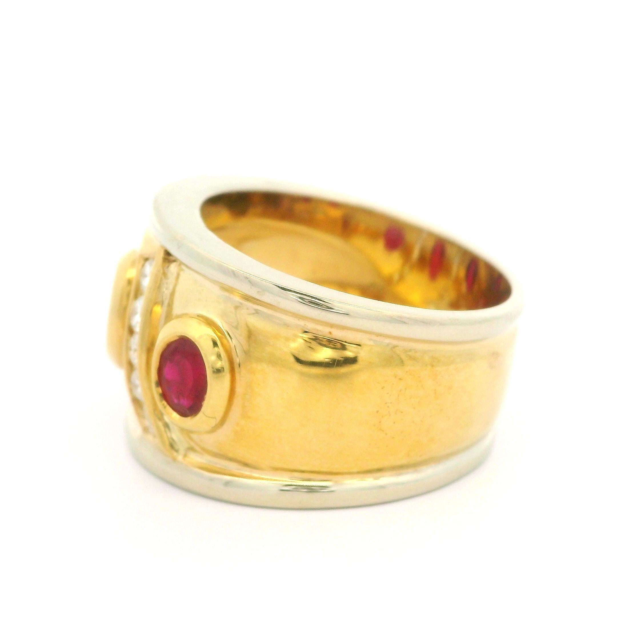 18k Two Tone Gold 1.60ctw Bezel Oval Ruby & Diamond 14.9mm Wide Band Ring For Sale 2