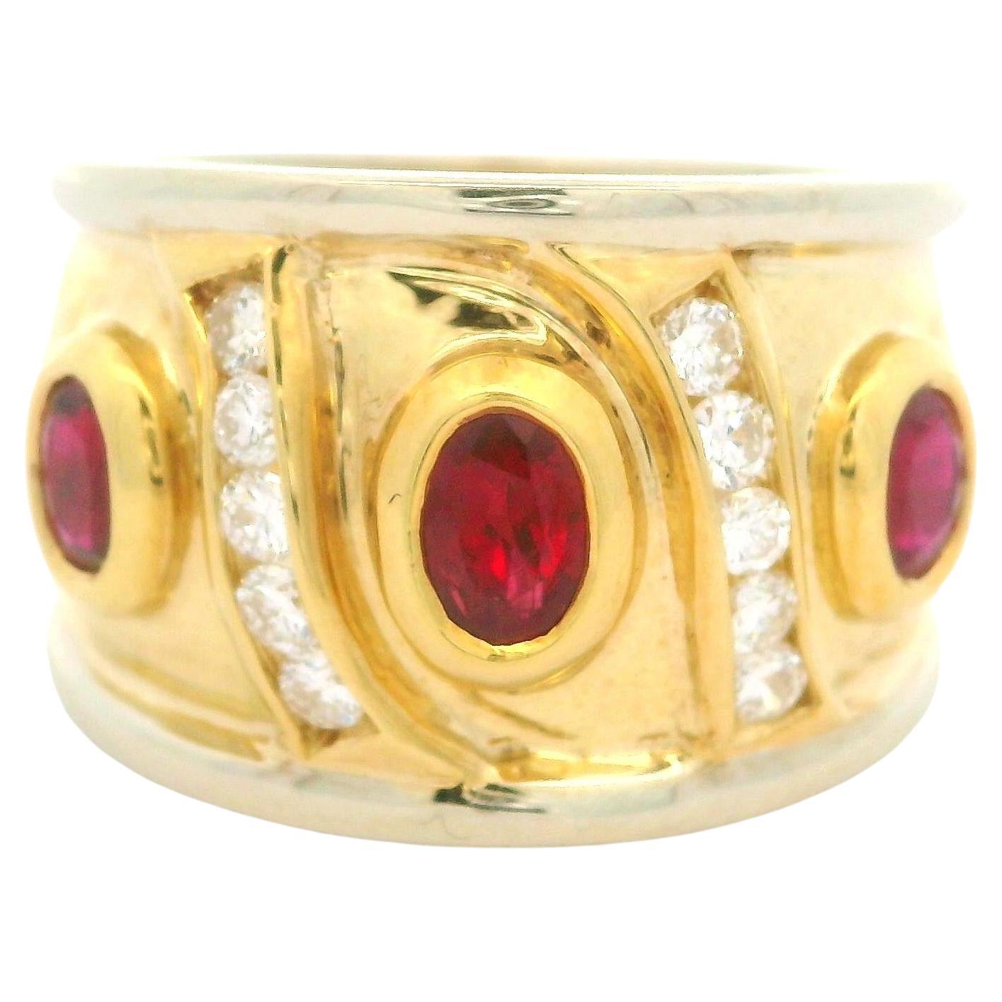 18k Two Tone Gold 1.60ctw Bezel Oval Ruby & Diamond 14.9mm Wide Band Ring