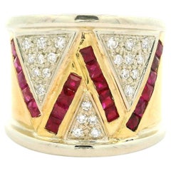 18k Two Tone Gold 1.61ctw Ruby & Diamond Zig Zag Design Wide Band Ring