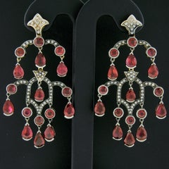 18k Two Tone Gold 17.48ct GIA Pear Ruby & Diamond Large Drop Chandelier Earrings