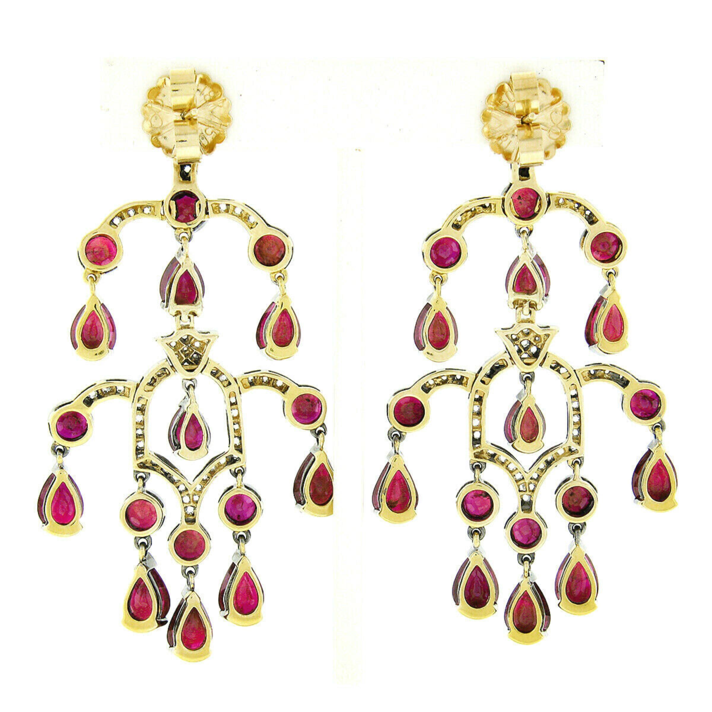 18k Two Tone Gold 17.48ct GIA Pear Ruby & Diamond Large Drop Chandelier Earrings In Excellent Condition For Sale In Montclair, NJ