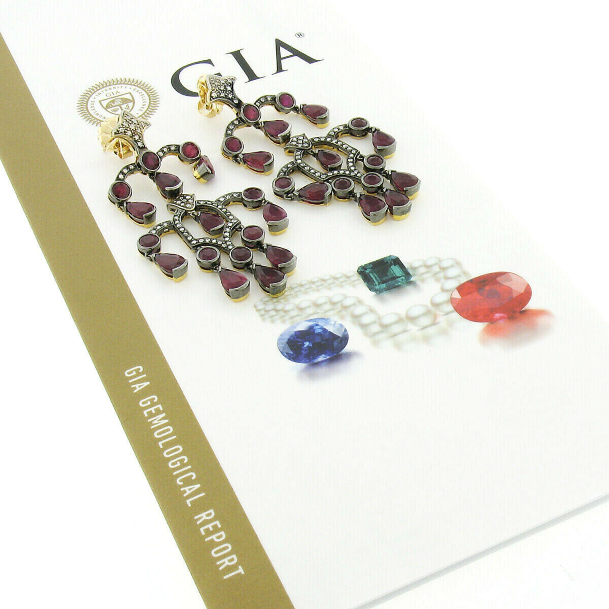 Women's 18k Two Tone Gold 17.48ct GIA Pear Ruby & Diamond Large Drop Chandelier Earrings For Sale