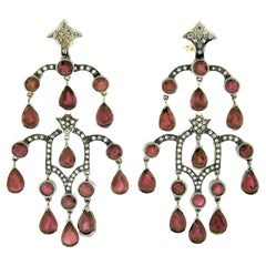 18k Two Tone Gold 17.48ct GIA Pear Ruby & Diamond Large Drop Chandelier Earrings