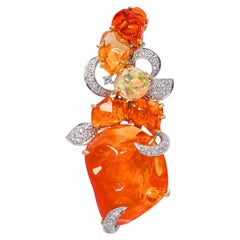 18k Two Tone Gold 19.02tcw Fire Opal and Diamond Pendant Brooch