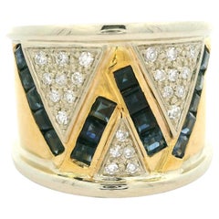 18k Two Tone Gold 2.29ctw Sapphire 
Diamond Zig Zag Design Wide Band Ring