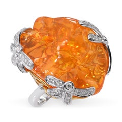 18k Two Tone Gold 26.76ct Fire Opal and Diamond Ring