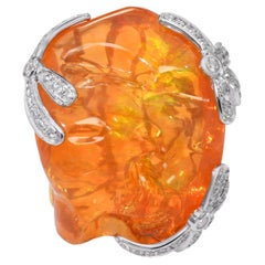 18k Two Tone Gold 26.76ct Fire Opal and Diamond Ring