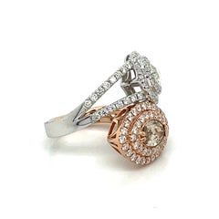 18k Two-Tone Gold 2.74ct Marquise-cut Pink & White Diamond Two Stone Halo Ring