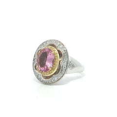 18k Two Tone Gold 3.01ctw GIA Oval Pink Spinel w/ Yellow & White Diamond Ring