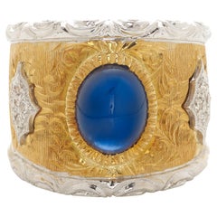 Anello in oro 18k bicolore e zaffiro da 3,56 carati con accenti di diamanti, misura 6 3/4