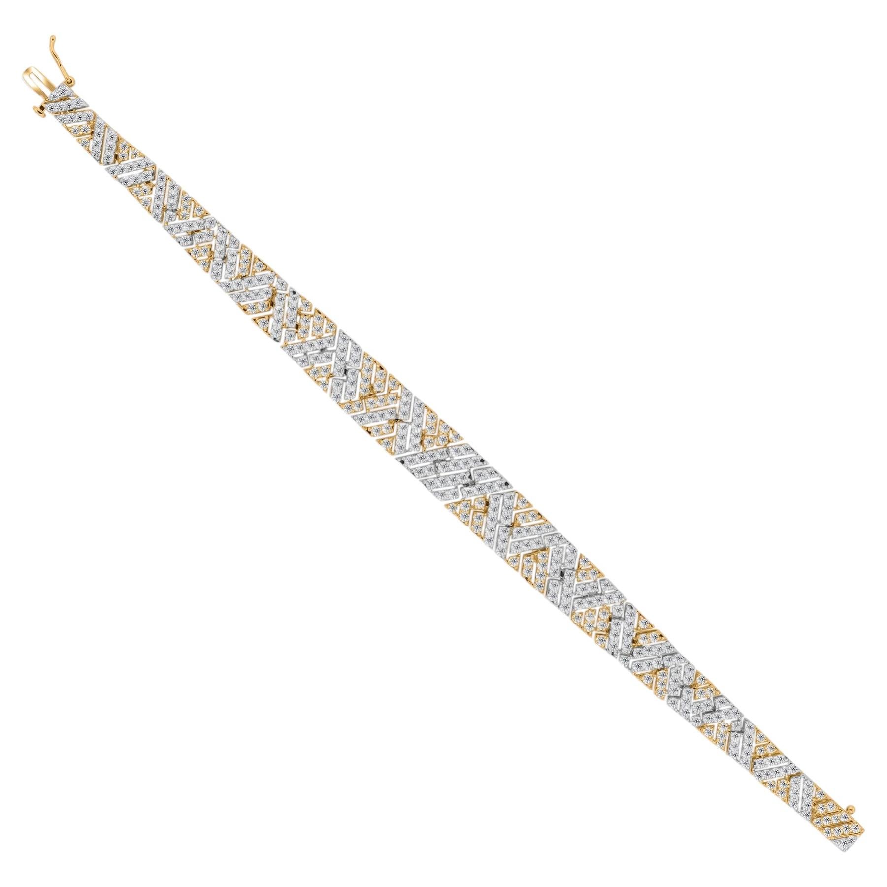18K Two-Tone Gold 5.35 Carat Natural Diamond Geometric Link Bracelet For Sale