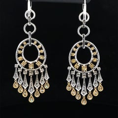 18k Two Tone Gold 7.90ct Fancy Yellow & White Diamond Dangle Chandelier Earrings