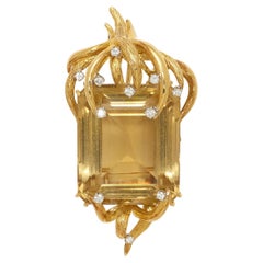 Pendentif en or bicolore 18 carats avec citrine de 81,60 carats et accents de diamants de 0,35 carat