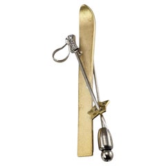 18K Two-Tone Gold and Diamond Ski and Pole Stick Pin #25749