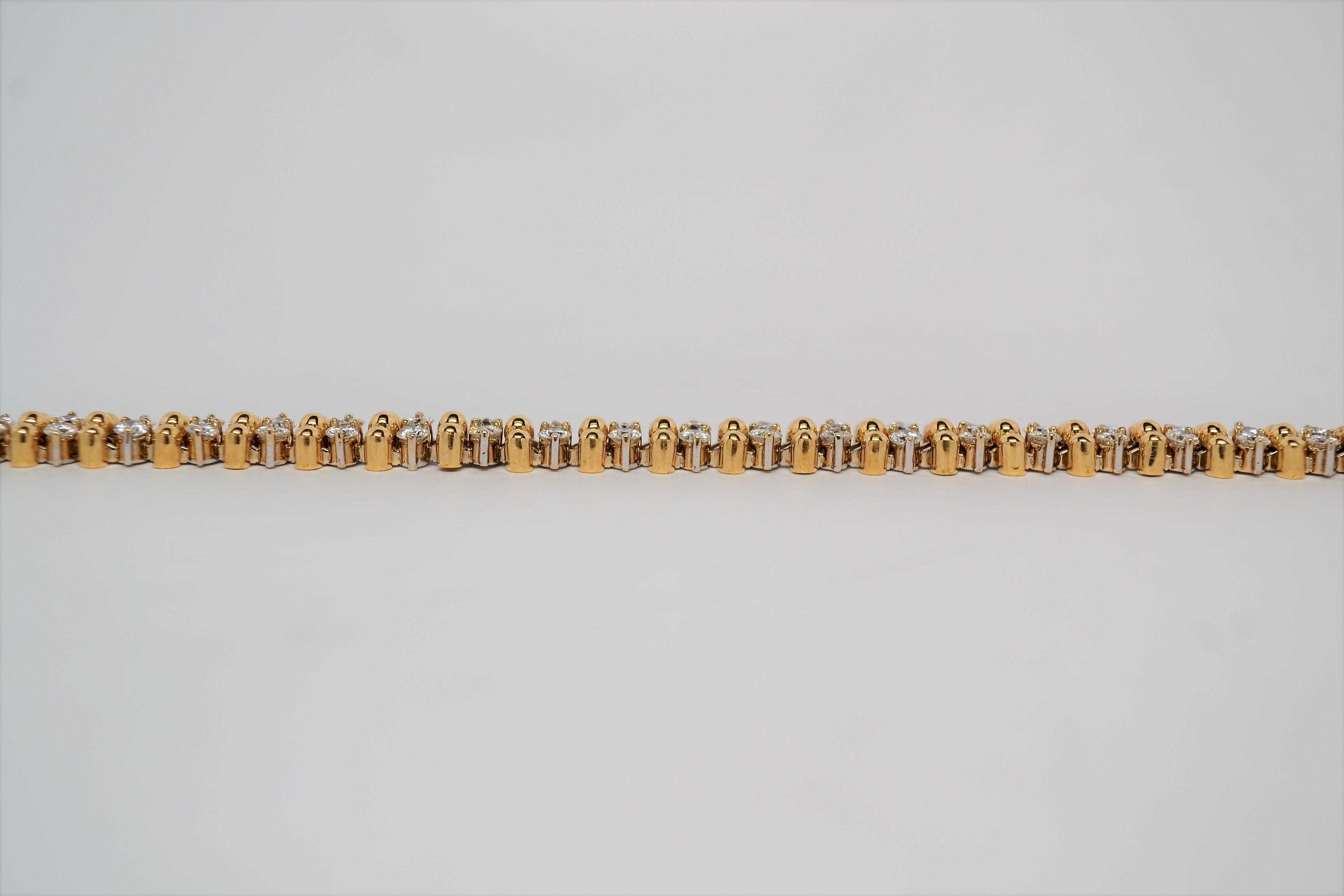 18K Two Tone Gold Bead Bracelet with Round Brilliant Cut Diamonds, 4.20 Carats For Sale 1