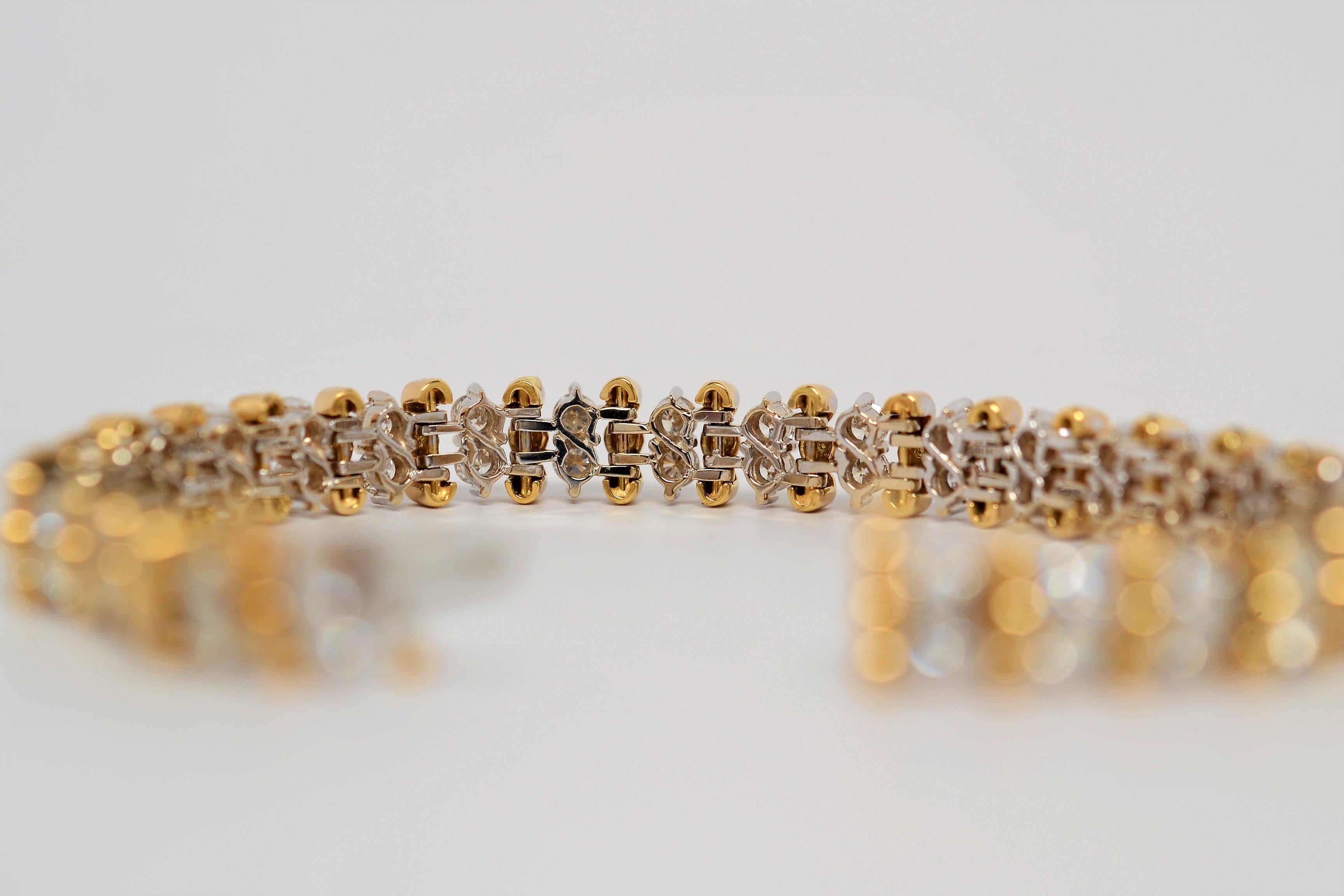 18K Two Tone Gold Bead Bracelet with Round Brilliant Cut Diamonds, 4.20 Carats For Sale 3