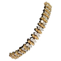 18K Two Tone Gold Bead Bracelet with Round Brilliant Cut Diamonds, 4.20 Carats