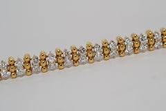 18K Two Tone Gold Bead Bracelet with Round Brilliant Cut Diamonds, 4.20 Carats