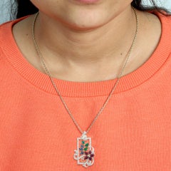 18K Two-Tone Gold Carved Multi Gemstone Floral Frame Pendant