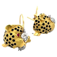 18K Two Tone Gold Clip-On Earrings with 0.2ct Round I SI Diamonds & 0.04ct Ruby