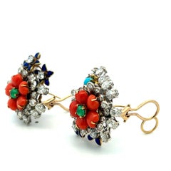 18K Two Tone Gold Clip On Earrings with 4.5 Carat Diamonds & 0.3 Carat Emerald