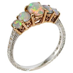 18K Two-Tone Gold Designer Opal & Diamond Ring 3.7g