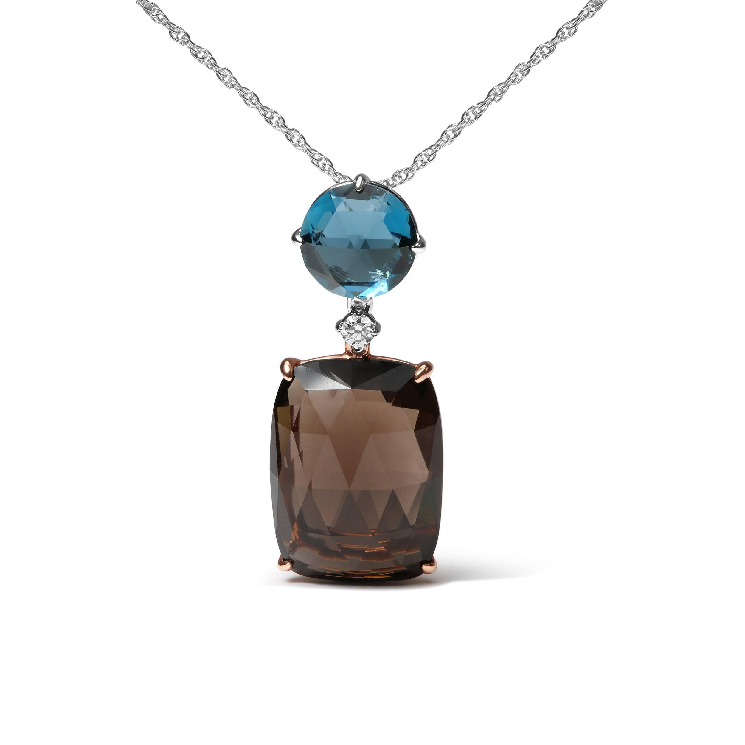 Celebrate any occasion with the beauty and allure of natural gemstones! This lovely pendant necklace is crafted from genuine 18k rose and white gold, a metal that will stay tarnish-free for years to come. The bail is prong-set with a 9x9mm round