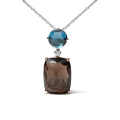 18K Two-Tone Gold Diamond Accent & Blue Topaz & Quartz Gemstone Pendant Necklace