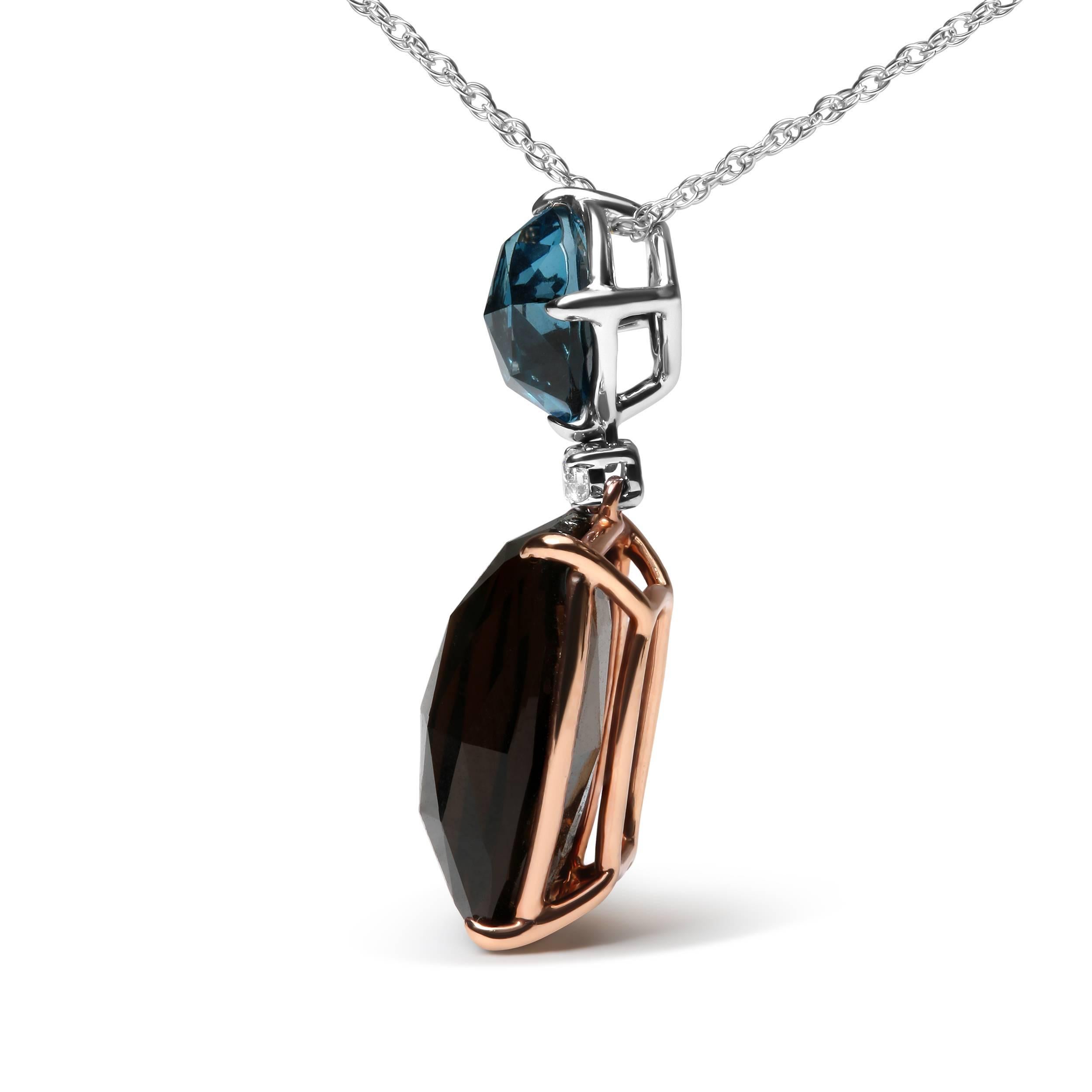 Contemporain Collier pendentif en or bicolore 18 carats orné de diamants et de topaze bleue et de quartz en vente