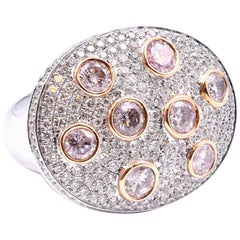 18 Karat Two-Tone Gold Diamond and Pink Diamond Oval Pave Ring