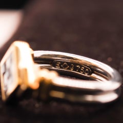 18K Two Tone Gold Diamond and Sapphire Checkerboard Ring